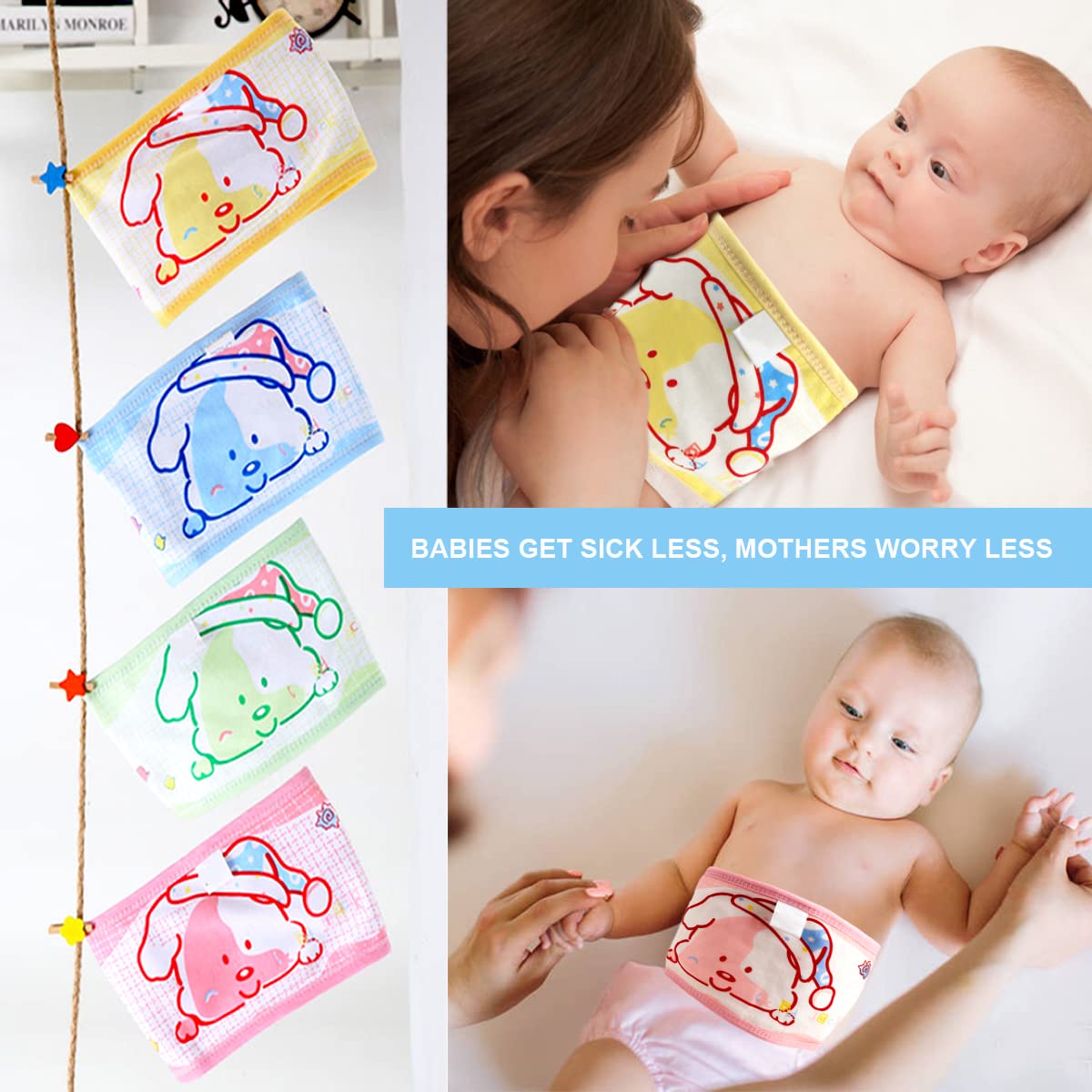 DOERDO 4Pcs Baby Infant Umbilical Cord Cotton Belly Band Adjustable Newborn Navel Belt (Green Pink Blue Yellow) - Image 7